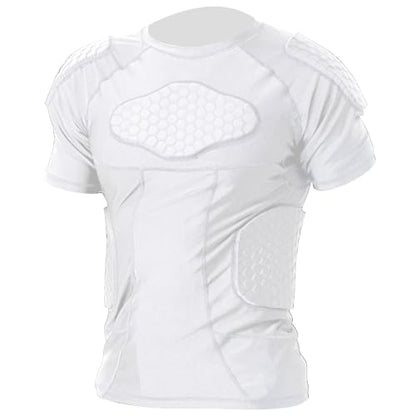 Mens Padded Compression Shirt Football Rib Protectors 6-Football Pads Chest Protector Padded Shirt Protective Gear for Football Baseball Basketball - size: Large, style: White