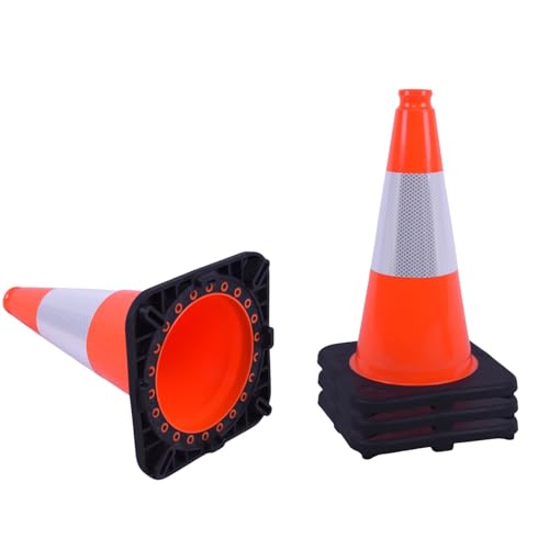 4 Pack 18 Inch Orange PVC Traffic Cones Black Base Stable Durable, Parking Lot Driveway School Training Safety Cones Multi-Purpose (4, Orange, 18 Inch) - color: Orange, size: 18 Inch