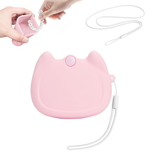 Silicone Retainer Case with Lanyard, WINDSIUUU Portable Cute Travel Retainer Holder Braces Aligner Case with Vent Holes Aligner Retainer Cases for Girls Women Kids Travel Denture Night Guard Container - color: Pink