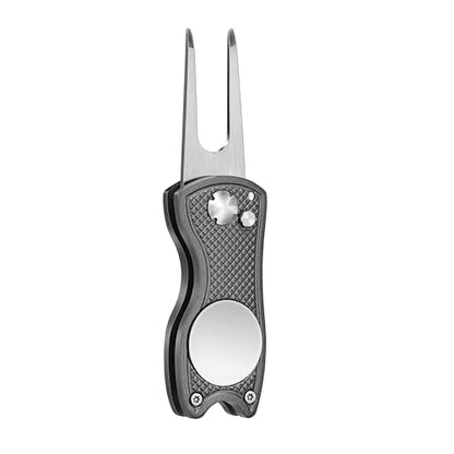 Mile High Life Golf Divot Repair Tool, All Metal Foldable Divot Tool with Pop-up Button & Magnetic Ball Marker, 2-6 Pack - color: Gray Fish