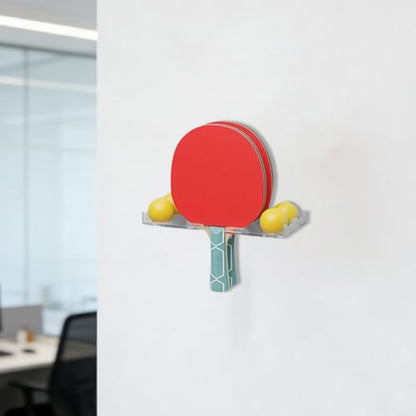 Table Tennis Bat Display Stand - Wall Mounted Acrylic Paddle Holder for 2 Rackets and 4 Balls - Display Stand Organizer for Game Room