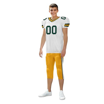Youth Football Practice Jersey, Custom Blank Kids Practice Football Uniform Sportswear for Boys Training Games - color: Dark Green Gold White