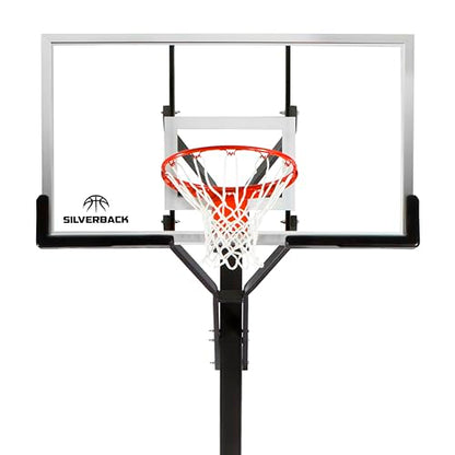 Silverback Height Adjustable In-Ground Basketball Hoop with Tempered Glass Backboard, Pro-Style Breakaway Rim & Backboard Pad