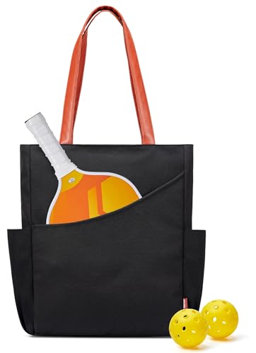 Pickleball Bag for Women Stylish Nylon Tote Fits 2 Paddle, Ball, Gear, Utility Shoulder Handbag for Sports - color: Black