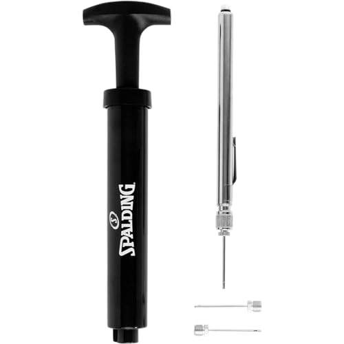 Spalding Sports Ball Pump Kit | Ideal for Basketball, Volleyball, Football, Soccer Ball & Rugby Ball | Complete Hand Pump Kit with Needles - color: Dual Action with Guage - 6" - Black