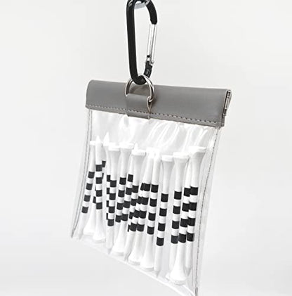 Golf Tee Pouch Bag Organizer with Clip, Transparent Squeeze Top Pocket for Golf Accessory and Valuable | 15 Bamboo Tees Included - color: Grey