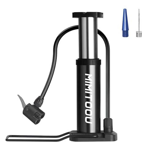 Bike Pump, Mini Bicycle Pump Portable Bike Floor Pump with Presta and Schrader Valves Aluminum Alloy Floor Bicycle Air Pump Compact Mini Bike Tire Pump, Extra Valve and Gas Needle for All Bike - color: Black
