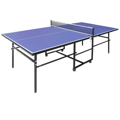 IUNNDS Portable Table Tennis Table 6/8/8.5/9FT Foldable Ping Pong Game Set for Indoor with Net and Post Set, 2 Paddles and 3 Balls - color: Blue-8.5FT