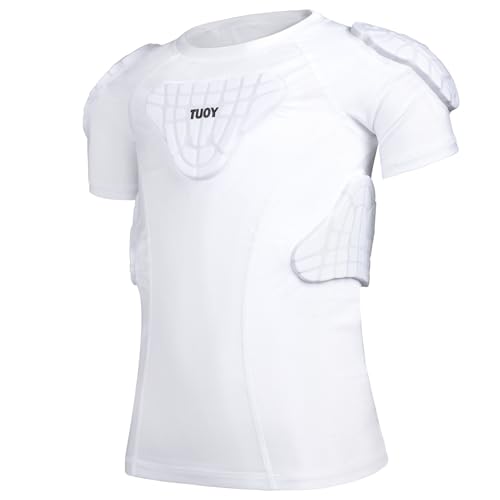 Youth Boys Football Padded Shirt Rib Chest Protector 6-Pads for Football Baseball Basketball Lacrosse - color: white, size: X-Large