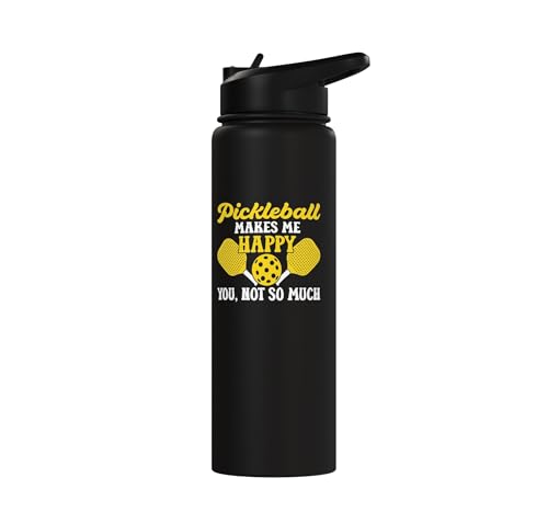 Funny Pickleball Paddle Easily Distracted By Pickleball Stainless Steel Insulated Water Bottle - color: Black