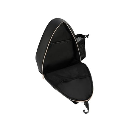 White PU One Shoulder Crossbody Tennis Backpack Girls Tennis Bag Tennis Racket Sling Bag for Women, with Water Bottle Holder - color: Black