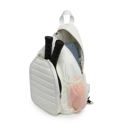 Sling Bag Crossbody Backpack for Pickleball Paddle Tennis Racketball Travel for Men and Women, with Ice Bag 2PS - color: White