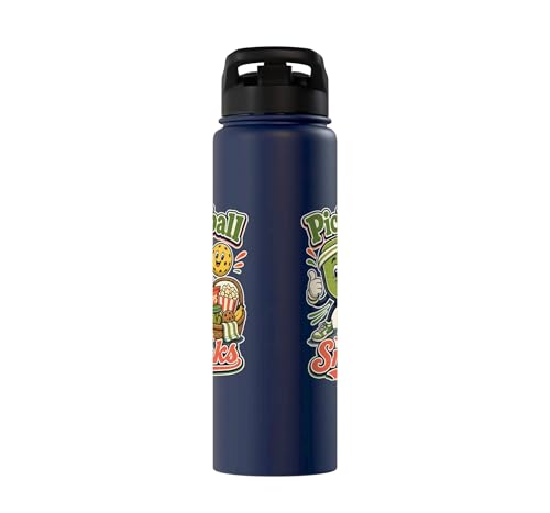 Pickleball Snack Break Court Humor Funny Retro Saying Stainless Steel Insulated Water Bottle - color: Navy Blue