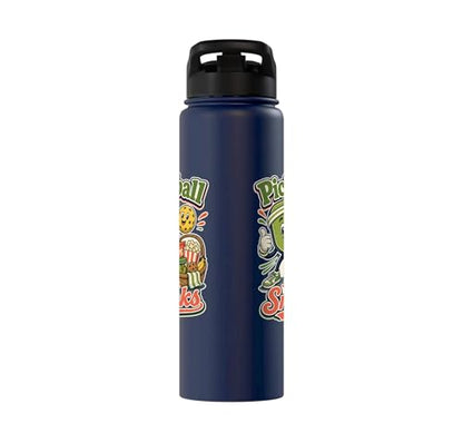 Pickleball Snack Break Court Humor Funny Retro Saying Stainless Steel Insulated Water Bottle - color: Navy Blue