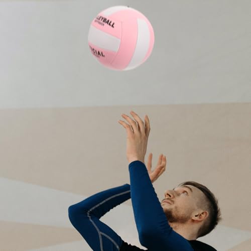 DECHOUS Soft Indoor Volleyball PU Durable Training Ball for Middle School Entrance Exam with Eye Catching Pink White Design and Standard Stitching
