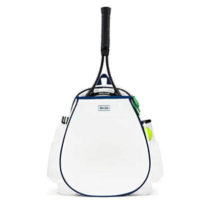 Ame & Lulu Game On Tennis Backpack - Contains Padded & Adjustable Straps - Two Exterior Water Bottle Pockets - color: White/Navy/Green