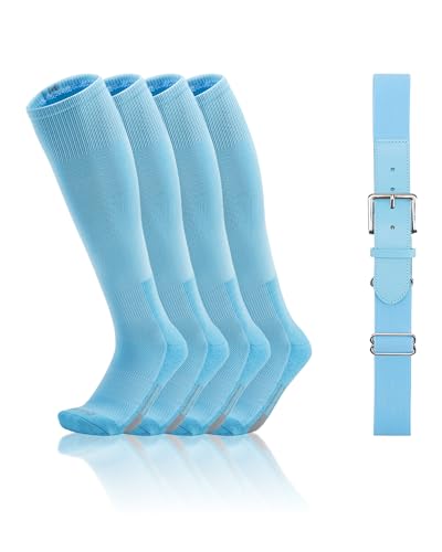 QBK Toddler Baseball Socks And Belt Youth Softball Tee Ball Combo Set for Boy Girl (2 Pairs of Socks & 1 Belt) - color: Baby Blue, size: 2-4T