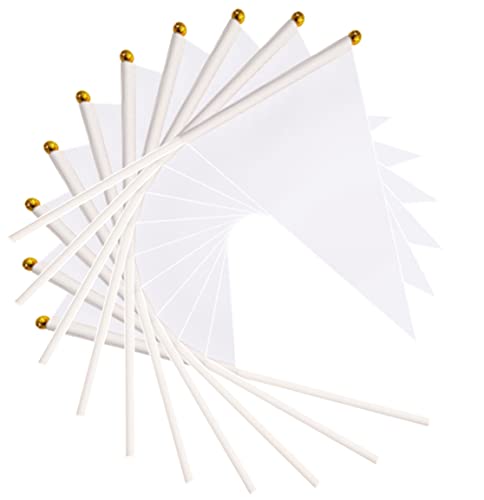 50 Pack White Pennant Small Mini Flags On Sticks,Hand Held Solid White Pennant DIY Graffiti Flag,Party Events Celebration,School,Grand Opening,Kids Birthday,Sports Clubs,Flower Pot - color: White