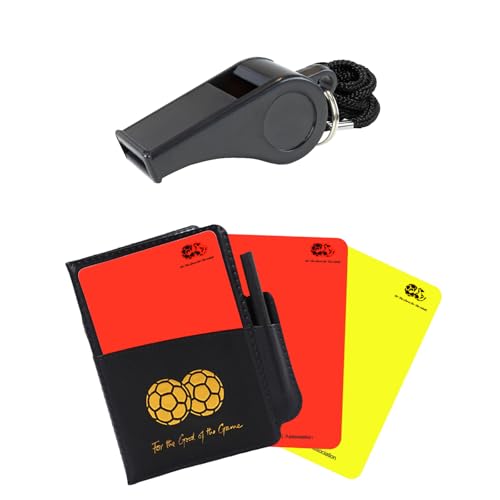 Soccer Referee Kit - Brightly Colored Red and Yellow Soccer Referee Cards and Whistle Made of Thick Premium Plastic with Cord, Loud and Clear Whistle Great for Coaches, Refereers, Lifeguards, Training