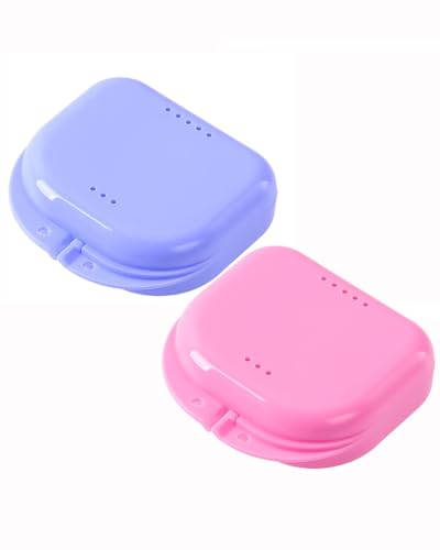 JMU Retainer Case with Vent Holes, Orthodontic Storage Case Travel Box for Aligner & Mouth Guard (2 Pcs, Purple and Pink) - color: Purple/Pink