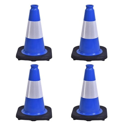 4 Pack 12 Inch Blue PVC Traffic Cones Black Base, Sport Training Cones for Soccer Drills, Outdoor Play, Indoor Gym Activities (4, Blue, 12 Inch)