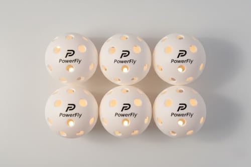 PowerFly Outdoor LED Pickleball Balls, High Visibility, 6 Pack - color: White