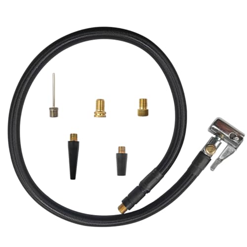 24.7" Tire Inflator Hose Adapter with 360° Rotating End, Tire Inflation Hose Lock on Air Chuck for Quick Connect & Release, Presta Valve Ball Needle, Portable Air Compressor, Tire Pump Hose
