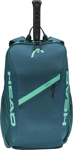 HEAD Tour Tennis Backpack 25L - Holds 2 Racquets, Shoe Compartment, Phone Pocket, Water Bottle & Ball Can Pockets - color: Green