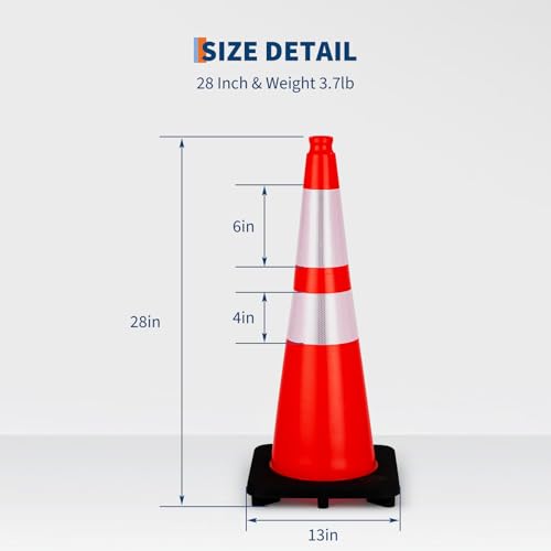 Traffic Cones 28", ExploreHorizon 10 PCS Safety Cones, PVC Orange Safety Road Parking Cones with 2 Reflective Collars,Hazard Construction Cones for Home Traffic Parking - size: 10 PCS Traffic Cones 28"