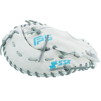 SSK FP5 Fastpitch Softball First Base Mitt 12.5” – 13” Right & Left Hand Throw Premium Full Leather Softball Glove - color: White/Grey, size: 13" - Left Hand Throw
