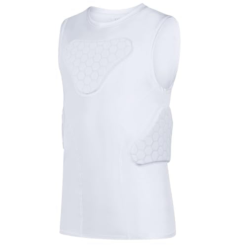 Youth Padded Compression Shirt Rib Protector for Football Protective Gear Baseball Padded Shirt Kid Child Boys - color: White Vest, size: Medium