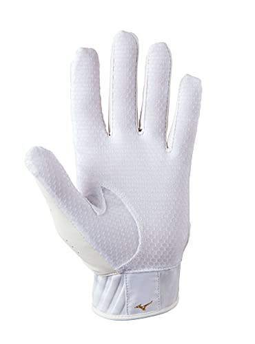 Mizuno MVP Adult Baseball Batting Gloves | Pair | Adult, Youth, and TBall | Nonslip Palm | FlexMesh Back | QuikAdjust Wrist Tab - color: White/Gold, size: Small, style: MVP Youth Baseball Batting Glove