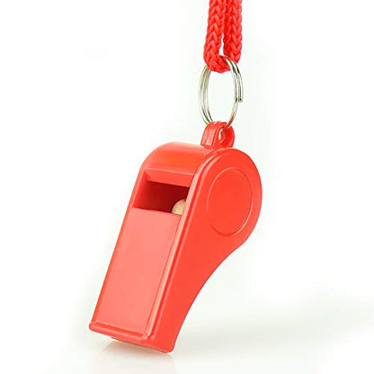 Red Emergency Whistles with Lanyard, Loud Crisp Sound Plastic Whistles Bulk Ideal for Outdoor Sport，Lifesaving，and Officials