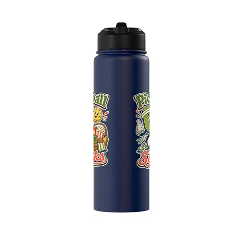 Pickleball Snack Break Court Humor Funny Retro Saying Stainless Steel Insulated Water Bottle - color: Navy Blue