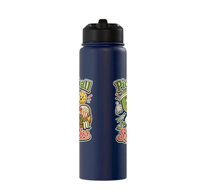 Pickleball Snack Break Court Humor Funny Retro Saying Stainless Steel Insulated Water Bottle - color: Navy Blue
