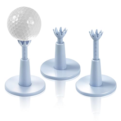 3 Pack Rotating Height Adjustable Golf Tees for Mats – 2.09" to 2.87" Rubber Driving Range Tee for Simulator & Practice, Unbreakable Octopus Holder with Clear Height Markings