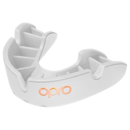 OPRO Bronze Level Moldable Mouth Guard Essential Fit (White) Adult & Kids Boxing Mouthguard for MMA & Impact Sports, Easy Self-Fit Mouth Guard for Sports, Football & Hockey - Includes Case
