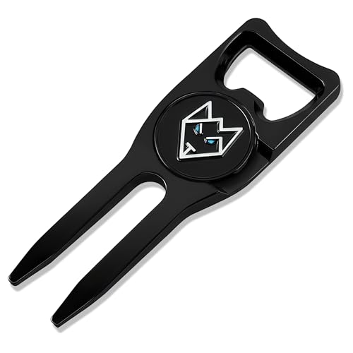 Wolf Golf Towels Divot Repair Tool | 5-in-1 Premium Divot Tool with Ball Marker | Golf Gifts for Men & Women | Golf Accessories for Men & Women - color: Black