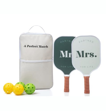A Perfect Match Pickleball Paddle Set Engagement Gifts for Couples I I His and Hers Gifts I Includes 2 Pickleball Paddles, Carrying Bag and 2 Pickleballs - style: Mr. and Mrs.