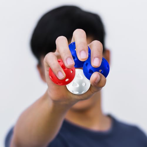 VioraWhite 48 Pack Mini Practice Baseballs 1. 65 Inch Small Baseball Training Lightweight Hollow with a Drawstring Bag for Hitting, Batting Training Use - color: Red，blue，white
