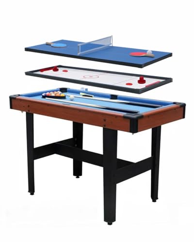 48" Combo Game Table Set, Portable Pool Table with Glide Hockey and Table Tennis Top, Small Pool Table for Home Game Room, Indoor Ping Pong Tables, Includes Cue Sticks Balls Paddles Net