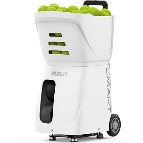 PUSUN｜PT-Smart Tennis Ball Machine: App Control with 12 Built-in Training Modes,6-Level Spin,28-Pt,75 MPH,32.6 lbs,100+ Ball,5H Battery, Portable, for Tennis/Padel,Training, Practice,Beginners to Pros - color: White
