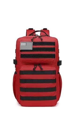 Wotony Military Tactical Backpack for Men Waterproof Daypack 3 Day Assault Pack Molle Bag with Water Bottle Holder - color: Red, size: 25L