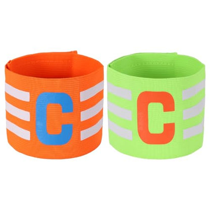 Captain Arm Bands for Soccer, Soccer Captain C Armband, Classic Striped Elastic Protective Arm Badge Player Bands - color: Orange/Fluorescent Green