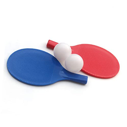 Generic 2 Sets Outdoor Table Tennis Racket Set with Plastic Pong Paddles and Balls for Beginners Safe Smooth Bezels Red and Blue for Parent Play and Tennis Practice