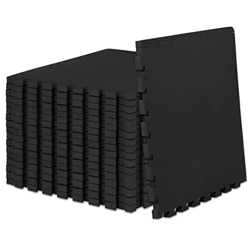 ProsourceFit Weaved Pattern Extra Thick Exercise Puzzle Mat 1-inch, EVA Foam Interlocking Tiles for Protective, Cushioned Flooring for Home and Gym Equipment; Black, 72 SQ FT, 18 Tiles - color: Black, size: 24"L x 24"W x 1"Th
