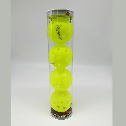 PickleStar Gen 2 Premium LED Pickleball Balls - Next-Generation Glow & Perfectly Balanced Bounce for Advanced Players, Robust and Reliable, 4 Pack with Long-Life Batteries - color: Neon Yellow