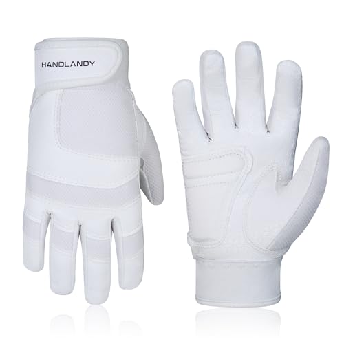 HANDLANDY HLDD Baseball Batting Gloves – Durable Grip, Breathable Softball Batting Gloves for Adults Youth Kids – Gift for Players - color: White (Kids), size: Kids Medium