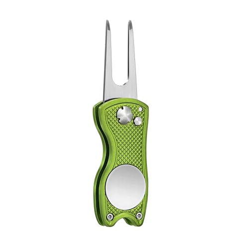 Mile High Life Golf Divot Repair Tool, All Metal Foldable Divot Tool with Pop-up Button & Magnetic Ball Marker, 2-6 Pack - color: Lime Green Fish