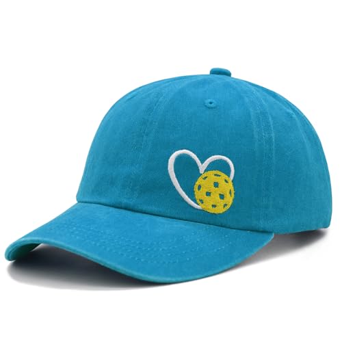 Pickleball Hat with Gift Box, Pickleball Gifts for Women Men, Adjustable Embroidered Heart Baseball Cap - color: Blue